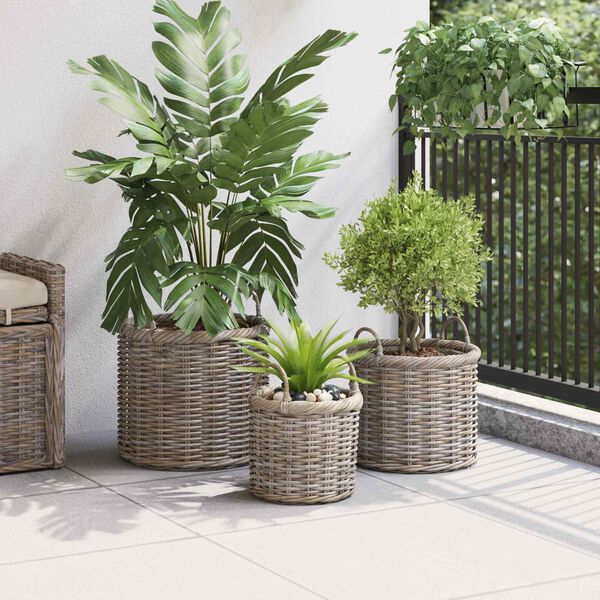vidaXL Planter Basket with Storage 3 pcs Kubu Grey Kubu Rattan
