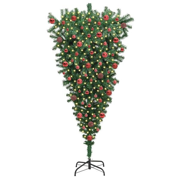 vidaXL Upside-down Artificial Pre-lit Christmas Tree with Ball Set PVC