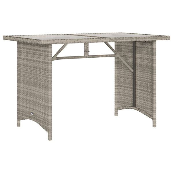 vidaXL Garden Table with Glass Top Light Grey 110x68x70 cm Poly Rattan