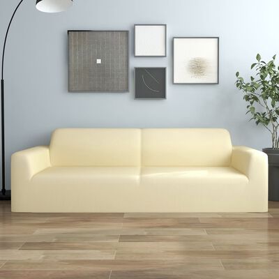vidaXL 3-Seater Stretch Couch Slipcover Cream Polyester Jersey