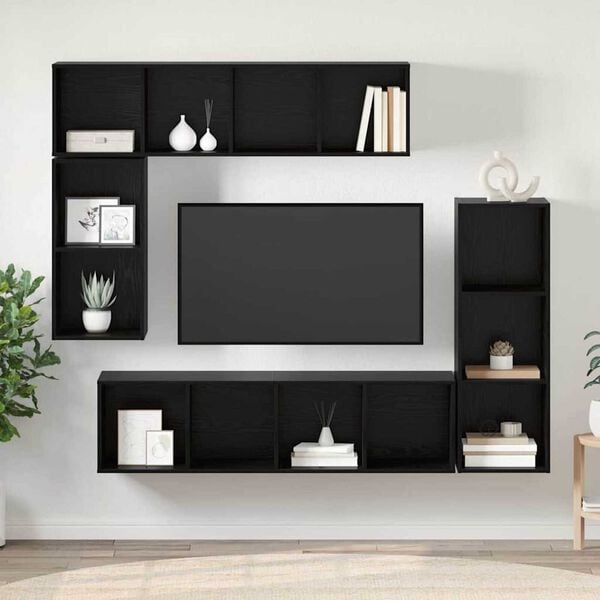 vidaXL TV Cabinet Set Wall-mounted 4 pcs Black Oak Engineered Wood