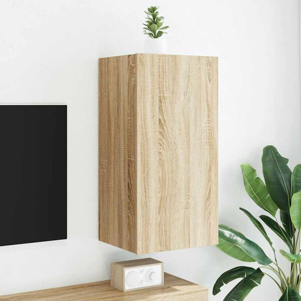 vidaXL TV Wall Cabinet with LED Lights Sonoma Oak 40.5x35x80 cm