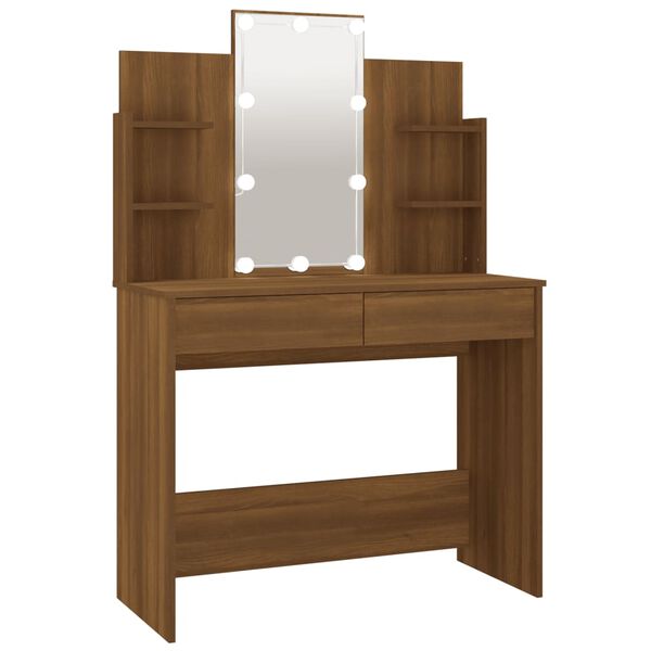 vidaXL Dressing Table with LED Brown Oak 96x40x142 cm