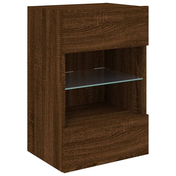 vidaXL TV Wall Cabinet with LED Lights Brown Oak 40x30x60.5 cm