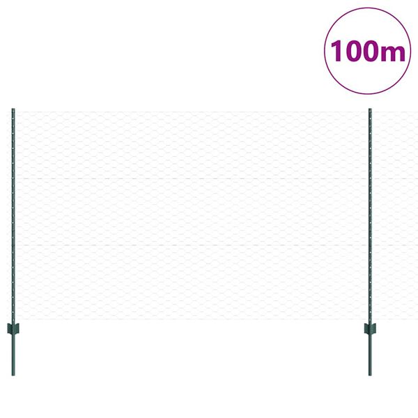 vidaXL Fence with Post Green 1.4 x 100 m Steel and PVC
