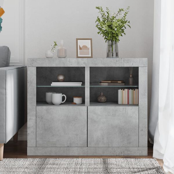 vidaXL Side Cabinets with LED Lights 2 pcs Concrete Grey Engineered Wood