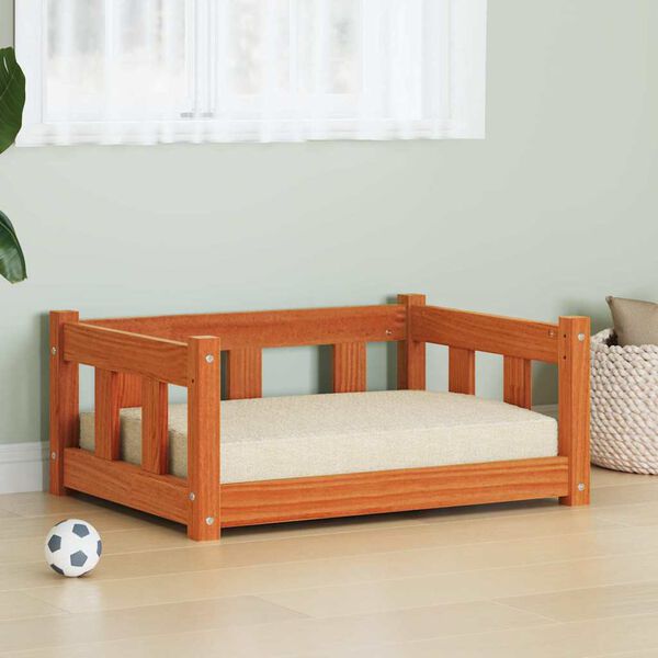 vidaXL Dog Bed Wax Brown 65.5 x 50 x 28 cm Solid Pine Wood