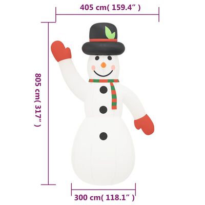 vidaXL Christmas Inflatable Snowman with LEDs 805 cm