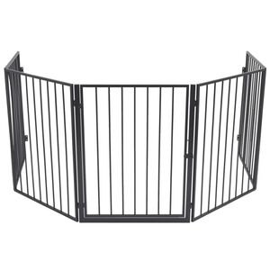 vidaXL Fireplace Fence for Pets Black Steel