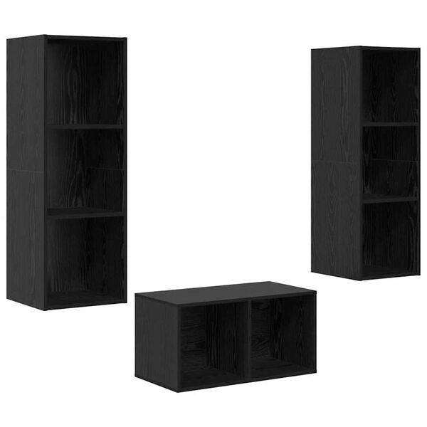 vidaXL TV Cabinet Set Black Oak 37 x 37 x 107 cm Engineered Wood