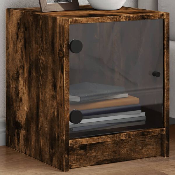 vidaXL Bedside Cabinets with Glass Doors 2 pcs Smoked Oak 35x37x42 cm