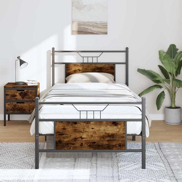 vidaXL Bed Frame without Mattress Smoked Oak 90x190 cm Single Engineered Wood