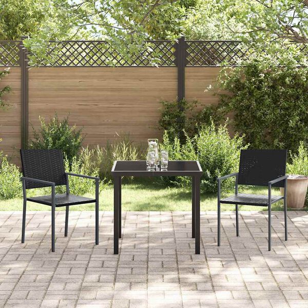 vidaXL Garden Dining Set 3 pcs Black PE Rattan