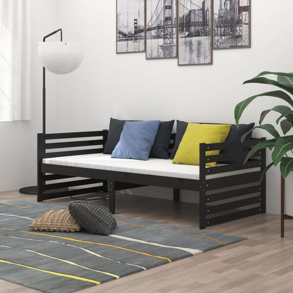 vidaXL Day Bed without Mattress Black Solid Wood Pine 90x200cm