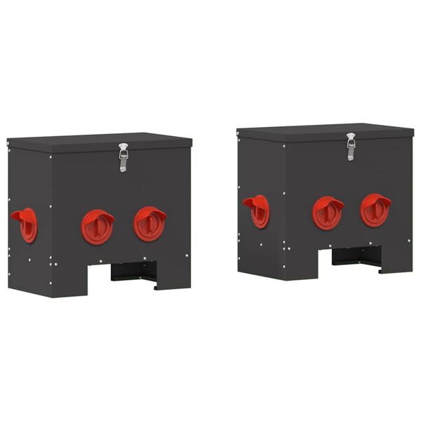 vidaXL Chicken Feeder 2 pcs Black 40.5 x 25 x 38 cm Cold-Rolled Steel