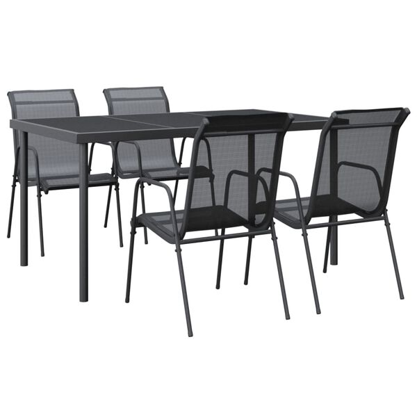 vidaXL 5 Piece Garden Dining Set Black Steel and Textilene