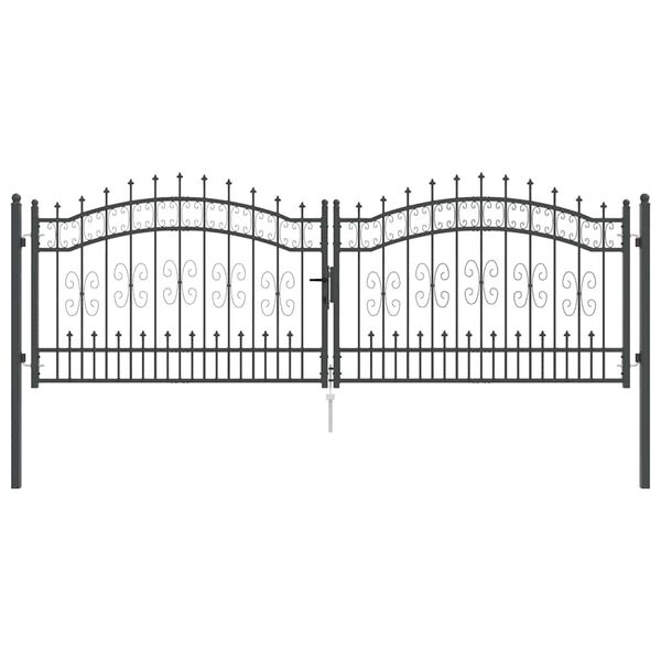 vidaXL Fence Gate with Spear Top with Lock Grey 305 x 100 cm Steel