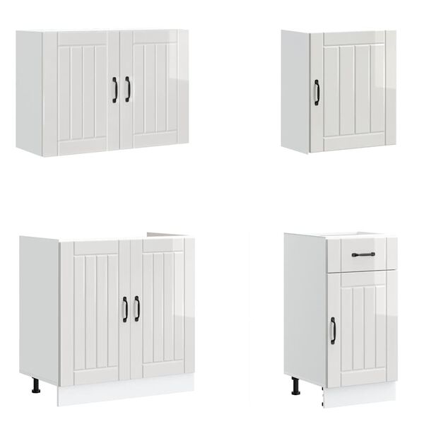 vidaXL 7 Piece Kitchen Cabinet Set Lucca High Gloss White Engineered Wood