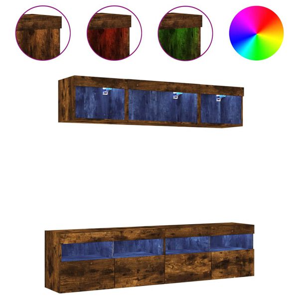 vidaXL 5 Piece TV Wall Units with LED Smoked Oak Engineered Wood