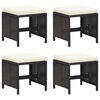 vidaXL Garden Stools 4 pcs with Cushions Black Poly Rattan