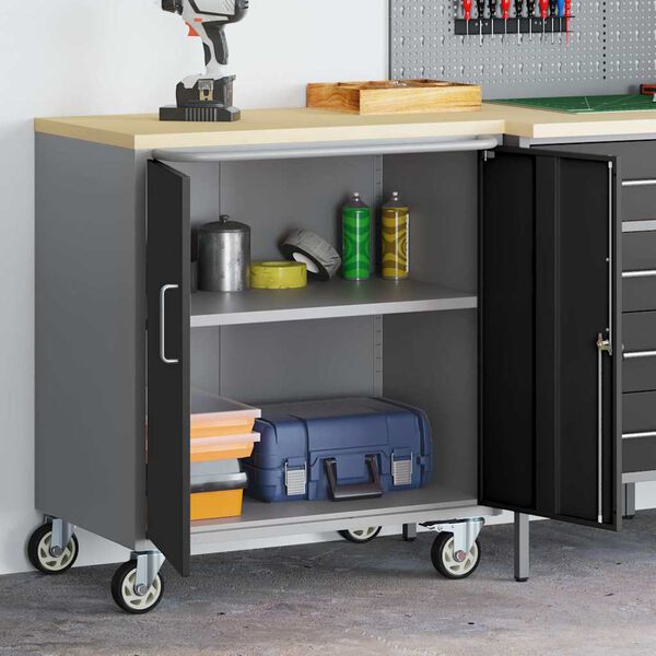 vidaXL Workshop Bench with Shelf Black and Grey 75 x 45 x 85 cm