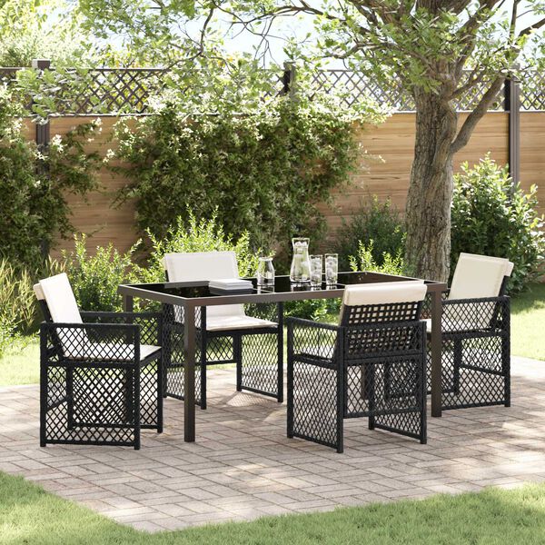 vidaXL Garden Dining Set 5 pcs Black Poly Rattan
