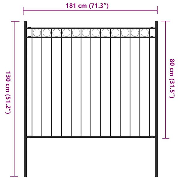 vidaXL Garden Fence Steel 1.7x0.8 m Black