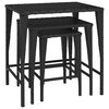 vidaXL Nesting Tables 3 pcs Black Poly Rattan