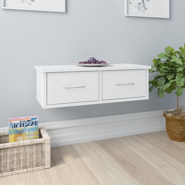 vidaXL Wall-mounted Drawer Shelf High Gloss White 60x26x18.5 cm Engineered Wood