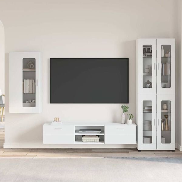 vidaXL TV Cabinet Set with Drawer with Shelf White Engineered Wood