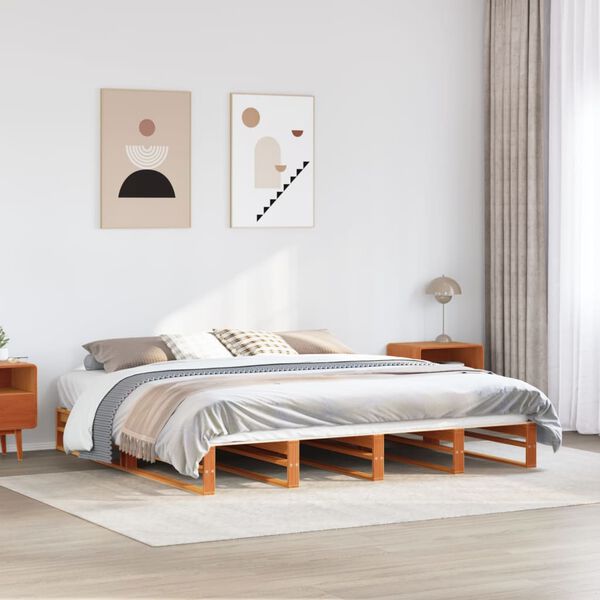 vidaXL Bed Frame without Mattress Wax Brown 200x200 cm Solid Wood Pine