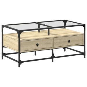 vidaXL Coffee Table with Glass Top Sonoma Oak 98,5x50x45 cm Steel