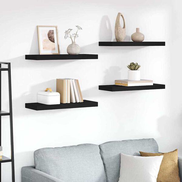 vidaXL Floating Wall Shelves 4 pcs Black 60x23.5x3.8 cm MDF