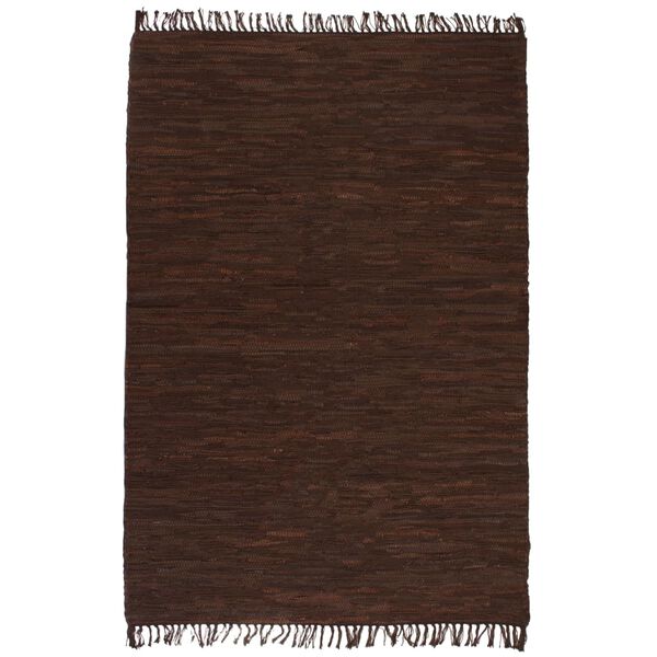 vidaXL Hand-woven Chindi Rug Leather 160x230 cm Brown