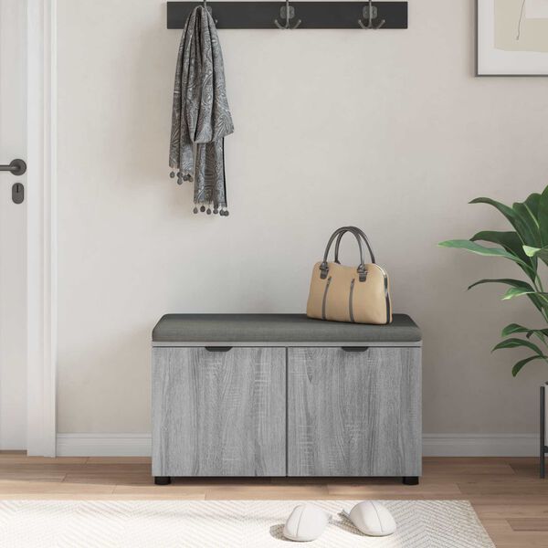 vidaXL Hall Bench with Cushion with Door Grey Sonoma 80 x 46 x 46 cm