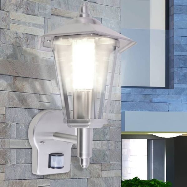 vidaXL Outdoor Uplight Wall Lantern with Sensor Stainless Steel