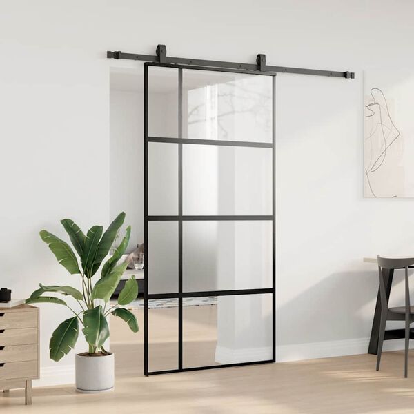 vidaXL Sliding Door with Hardware Set Black 102.5x205 cm Tempered Glass