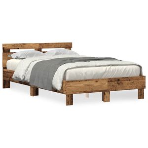 vidaXL Bed Frame with LED Old Wood 135 x 190 cm Engineered Wood