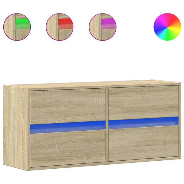 vidaXL TV Wall Cabinet with LED Lights Sonoma Oak 100x31x45 cm