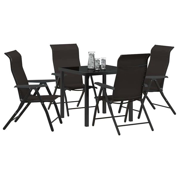 vidaXL Garden Dining Set 5 pcs Black Coffee Powder-Coated Steel