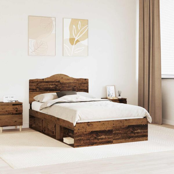 vidaXL Bed Frame with Headboard Old Wood 120 x 200 cm Solid Pine Wood