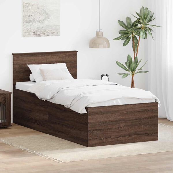 vidaXL Bed Frame with Headboard Brown Oak 90 x 190 cm Engineered Wood