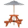 vidaXL Picnic Table for 4 Kids with Umbrella Round Solid Wood Fir