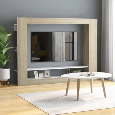 vidaXL TV Cabinet White and Sonoma Oak 152x22x113 cm Engineered Wood