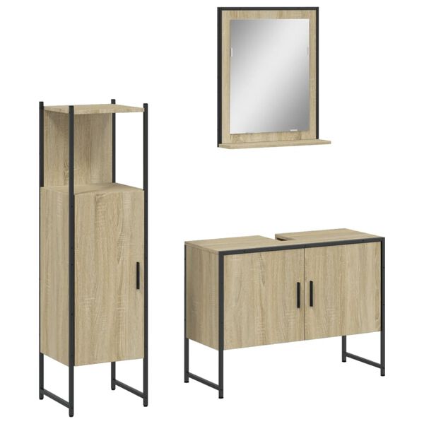 vidaXL 3 Piece Bathroom Cabinet Set Sonoma Oak Engineered Wood