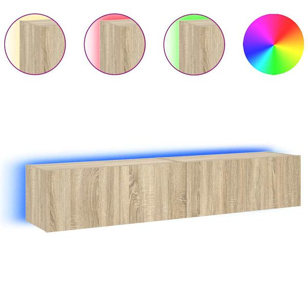 vidaXL TV Wall Cabinets with LED Lights 2 pcs Sonoma Oak 80x35x31 cm