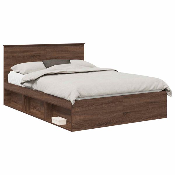 vidaXL Bed Frame with Headboard Brown Oak 140 x 200 cm Engineered wood