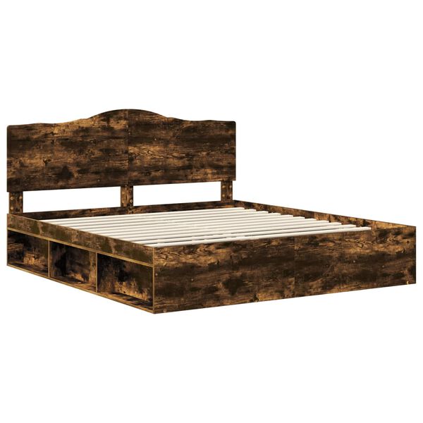 vidaXL Bed Frame Smoked Oak 200 x 200 cm Solid Pine Wood