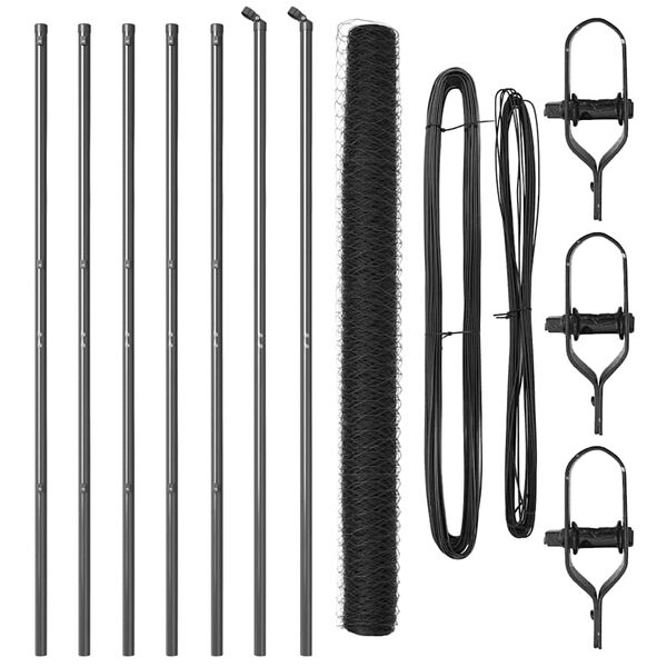 vidaXL Fence Post Grey 10 x 1.6 m (50 mm mesh) Steel and PVC