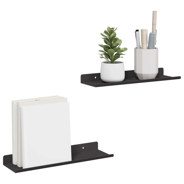 vidaXL Wall Shelf with Shelf Wall-mounted 2 pcs Black 30 x 9 x 2.5 cm